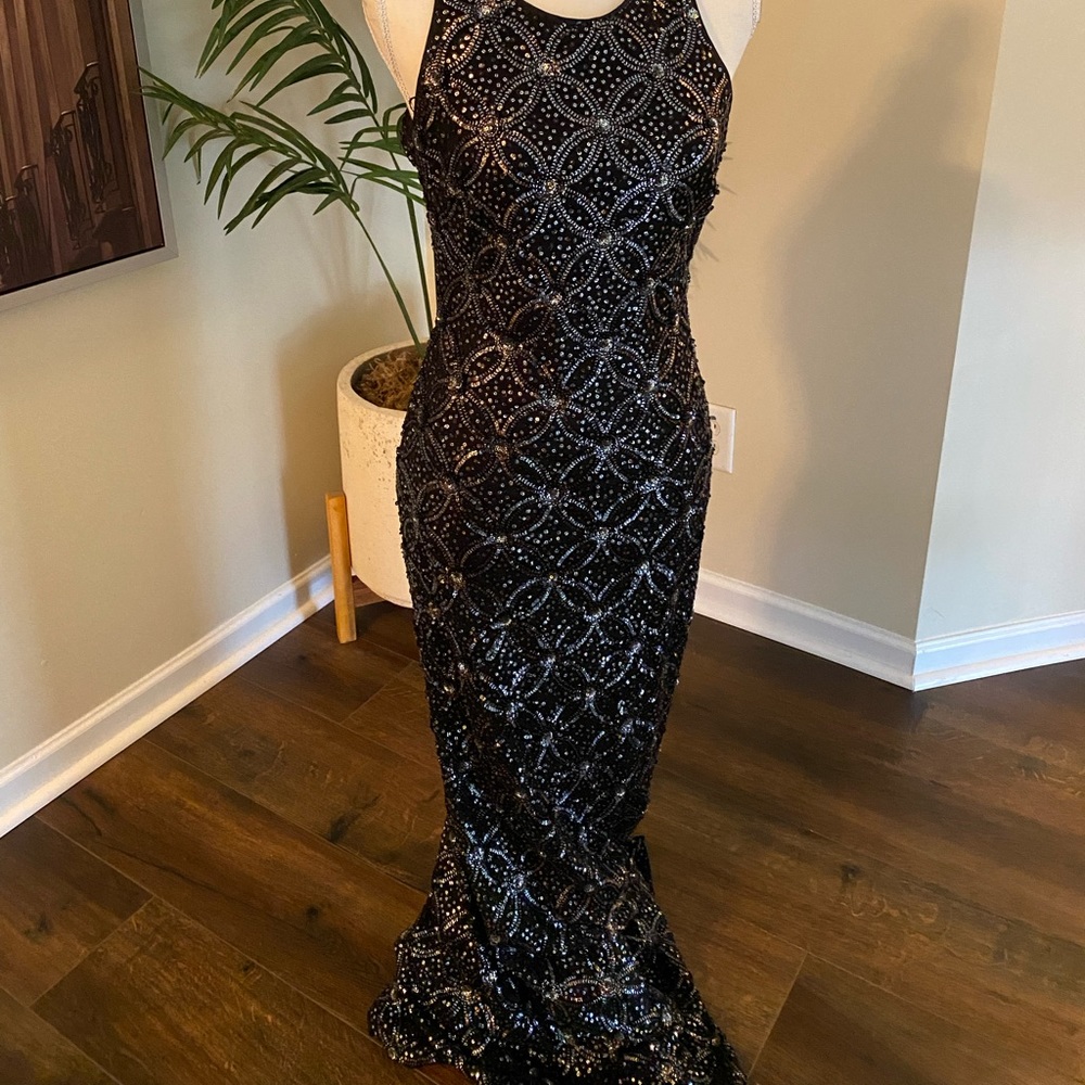 Black Sequins Embroidered With Hand Work Women Gown main image 1